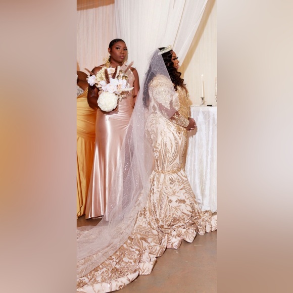 Champagne and gold wedding dress